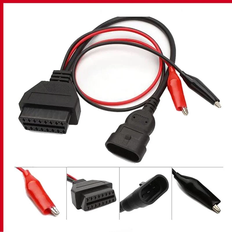 For Alfa Lancia OBD 3 Pin To OBD2 16 Pin Connector OBDII Obd-II Adapter Auto Car Cable Obd For Fiat 3pin With Elm 327 V2.1 OBD