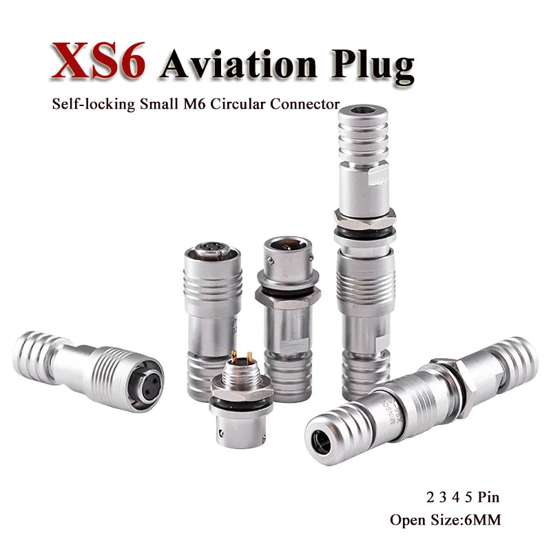 XS6 Self-locking Aviation Plug Socket 2 3 4 5 Pin Male Female Connector 6MM Push-pull Quick Plug Small M6 Circular Connectors