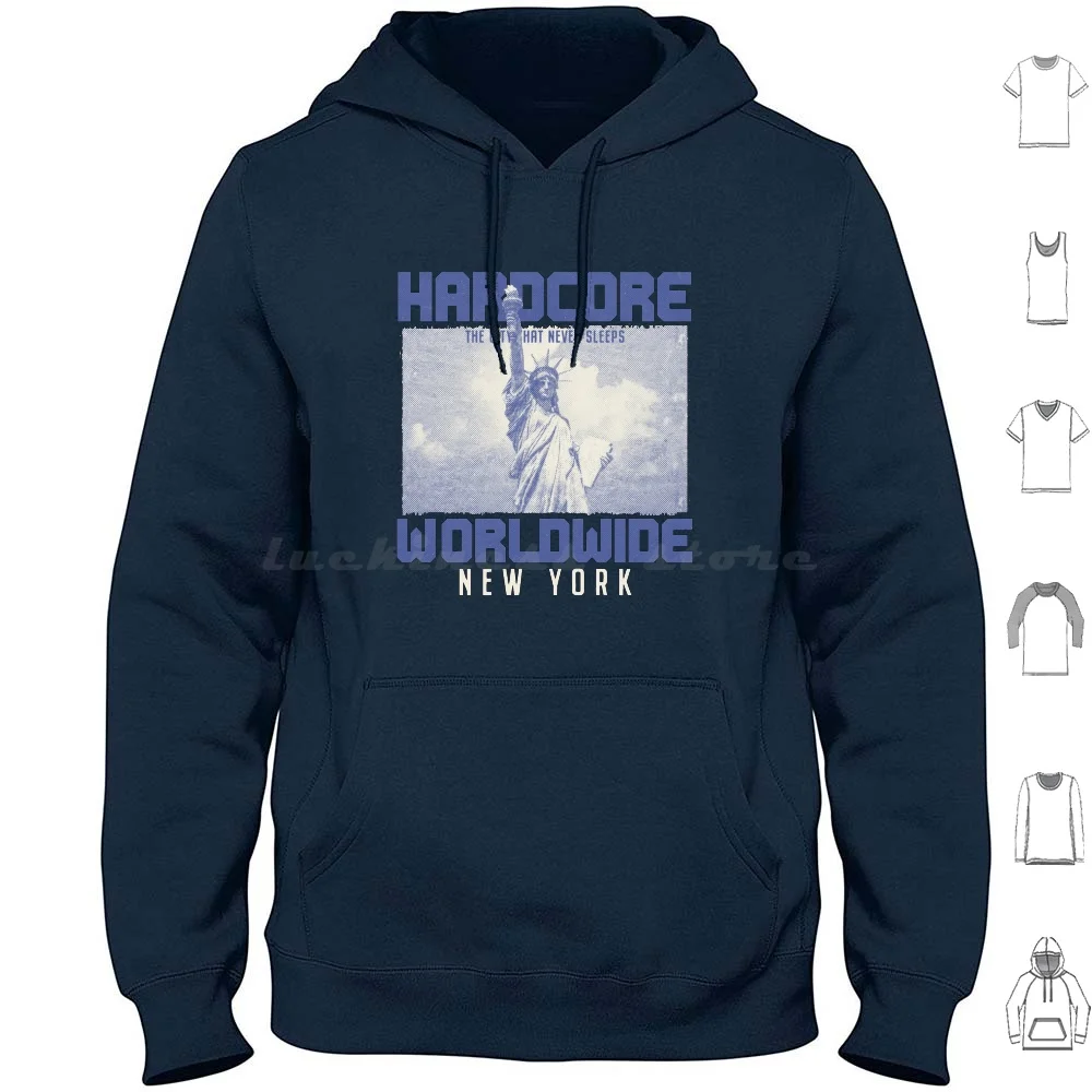 Hardcore Worldwide-Blue Hoodie Cotton Long Sleeve New York Hardcore Worldwide Music Radio Hardstyle