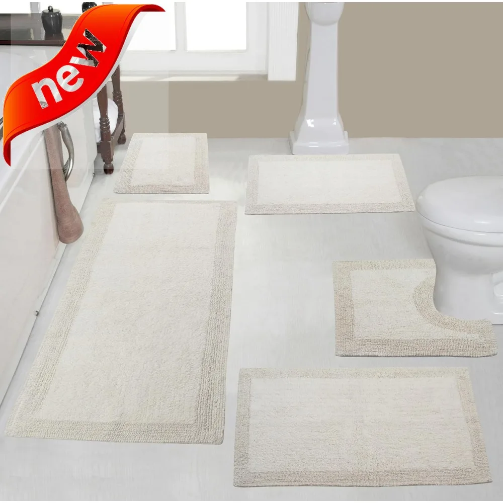 

Luxury Collection Reversible Cotton Bathroom Rug Set - Washable, Soft, and Absorbent Bath Mat, Medium Size