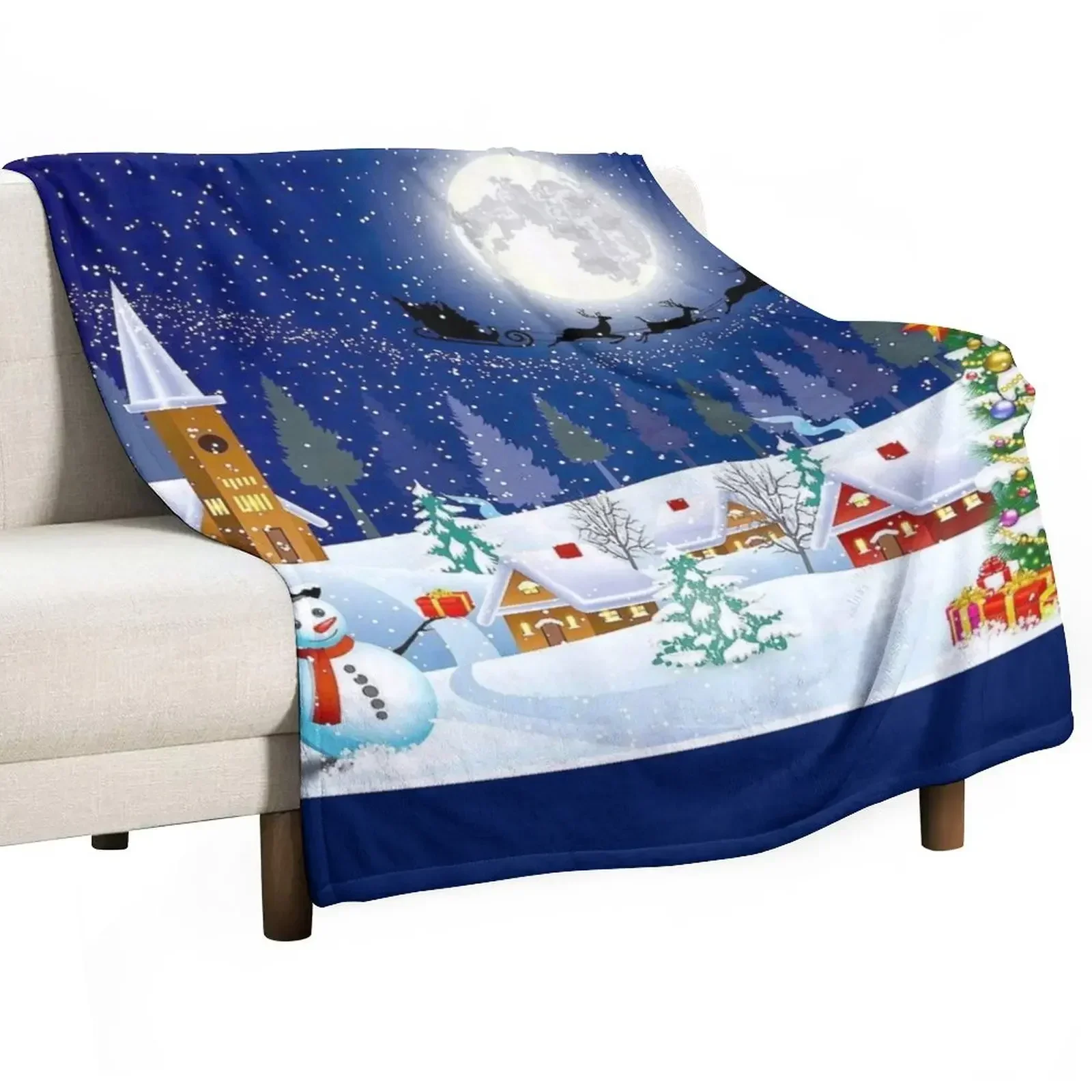 

CHRISTMAS : Winter Country Scene Print Throw Blanket Stuffeds for sofa Large Single Blankets