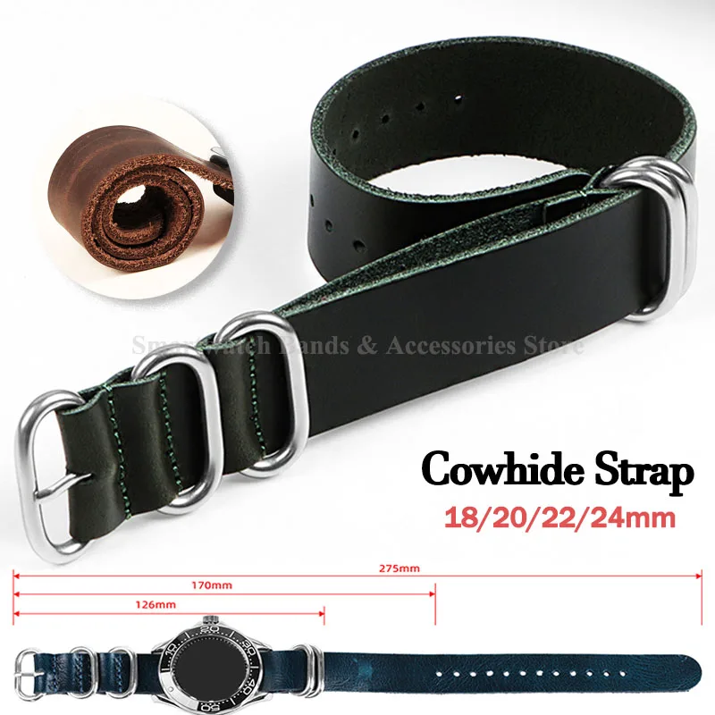 18mm 20mm 22mm 24mm Vintage Cowhide Watch Strap for Rolex for Seiko for Tudor Soft Leather Watch Band Metal Elliptical Buckle