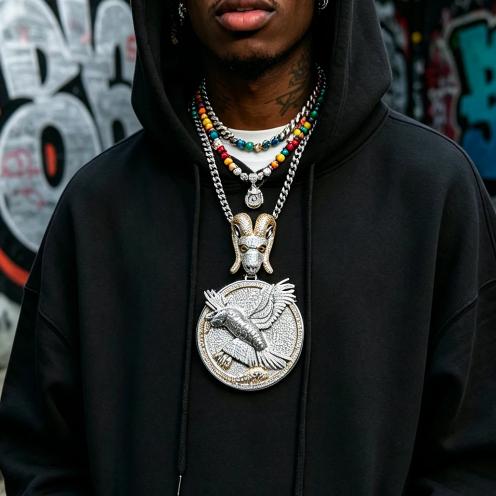 Sparkling Dazzling Goat Eagle Rapper Jewelry Hip Hop Pendant  Necklace Accessories Luxury Fine Jewelry Gifts for Men Boy Friends
