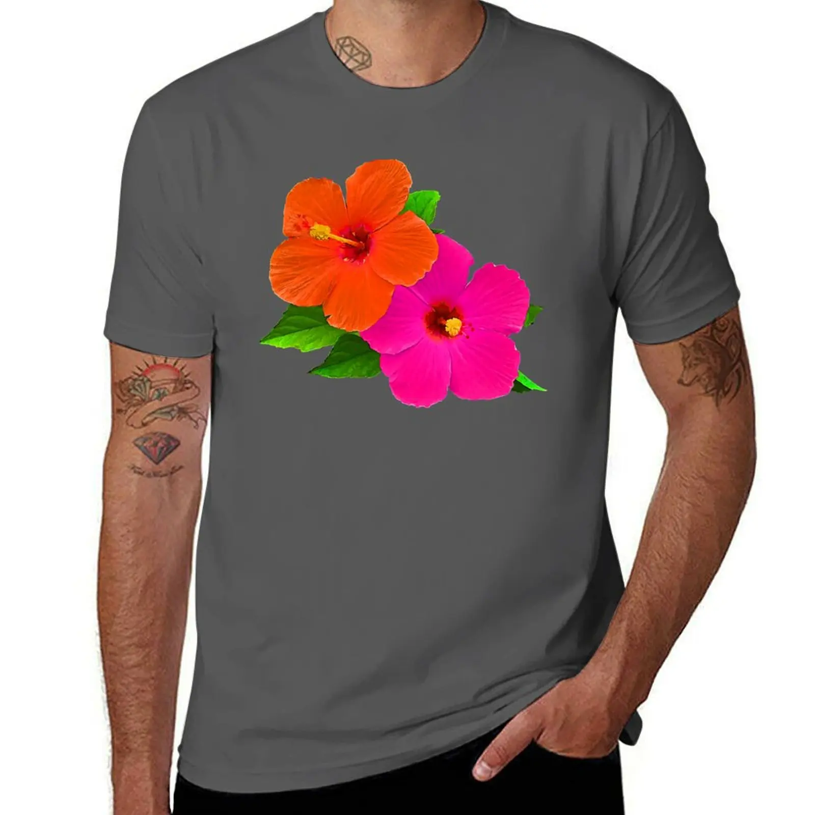 

Hibiscus/Hot Hawaiian Pink/Orange T-Shirt Halloween Casual T-Shirt
