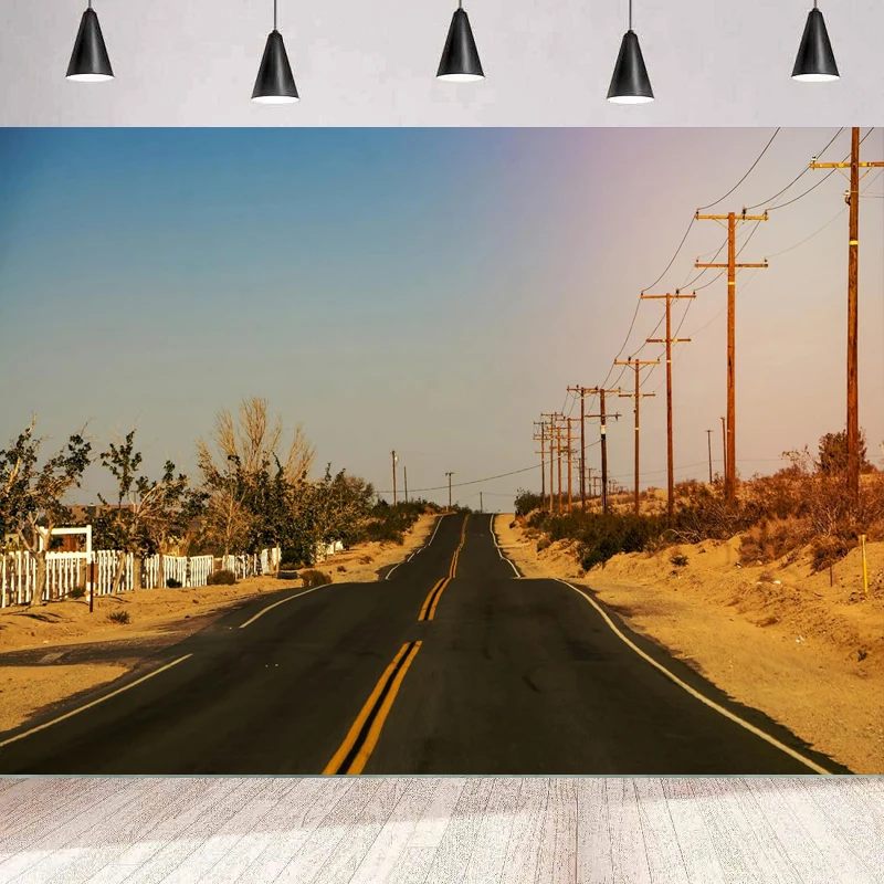 California Road Photography Backdrop Route 66 American West Straight Road Sunset Scenery Highway Desert Landscape Background