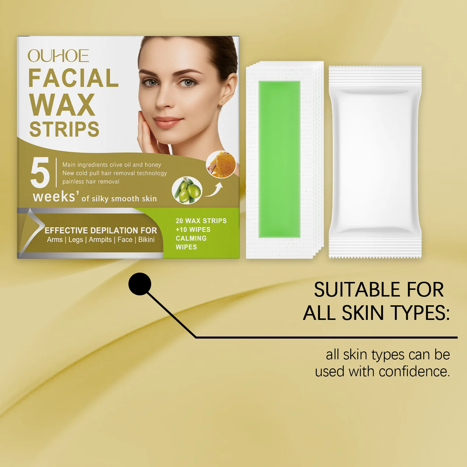 إزالة شعر الوجه ورق شمع الحاجب العلوي الشفاه أصابع الخدين اللحية الإبط غير مؤلم المهنية الجسم مزيل الشعر مسح مجموعة ملصقات