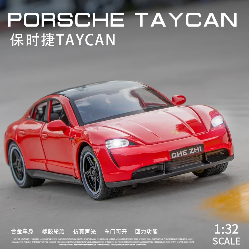 1:32 Porsche Taycan High Simulation Diecast Metal Alloy Model Car Sound Light Pull Back Collection Kids Toy GiftsFashion Ornamen