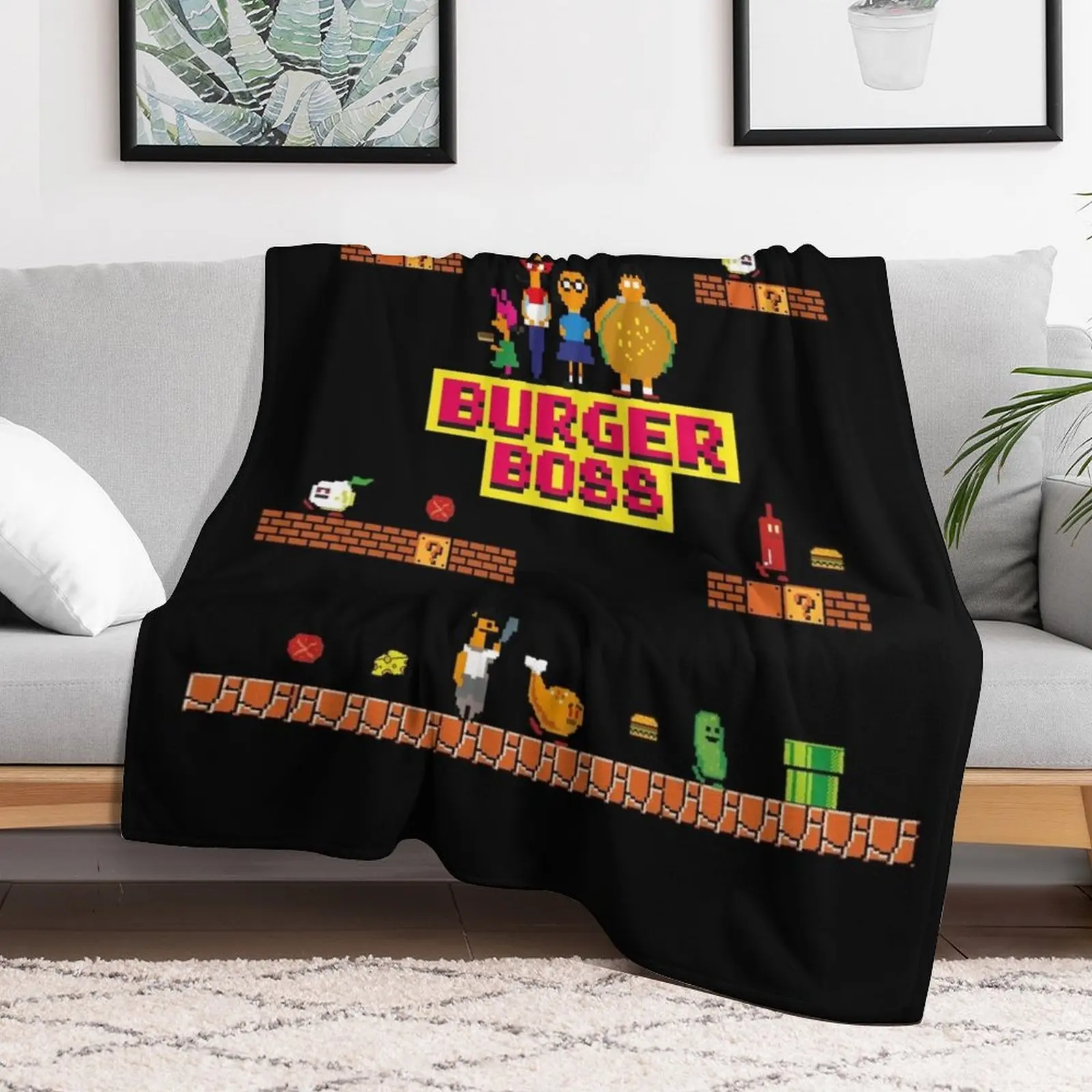 

Burger Boss pixel art Throw Blanket Large Luxury Designer decorative Weighted Blankets