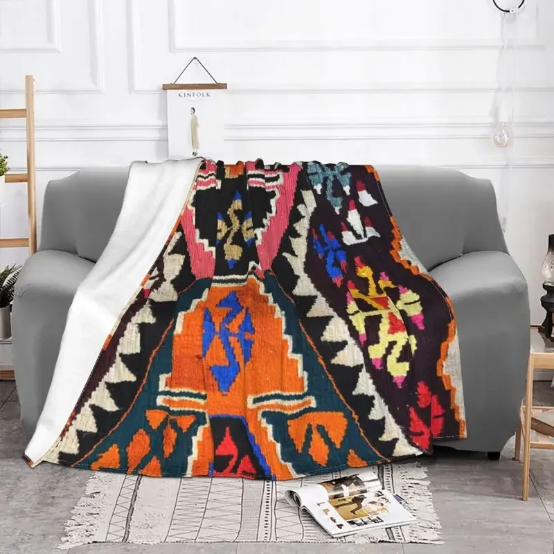 Ultra-Soft Fleece Antique Style Kilim Navaho Weave Woven Throw Blanket Flannel Turkish Tribal Persian Ethnic Art Blankets Quilt