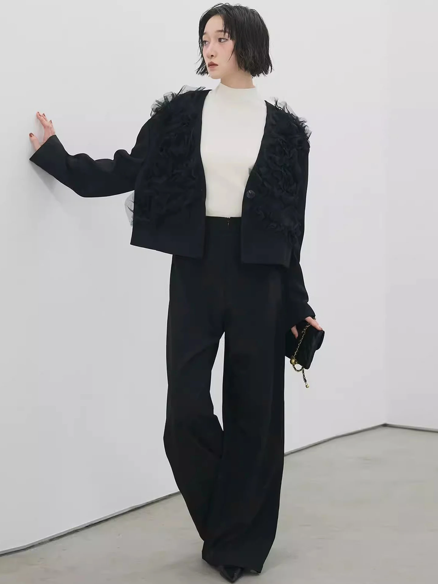 กางเกงขายาวเอวสูงทรงตรงสำหรับผู้หญิง กางเกงลำลองประดับโบว์ผูก ดีไซน์กระชับสัดส่วน ใส่ได้หลากหลายสไตล์ เหมาะสำหรับฤดูใบไม้ผลิ