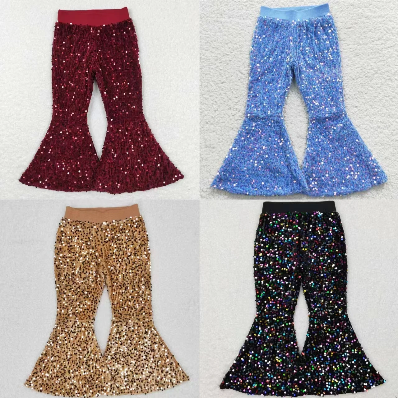 

Wholesale Boutique Baby Girl Real Sequins Soft Comfortable Children Bell Bottoms Pants Kids Warm Trousers Clothing