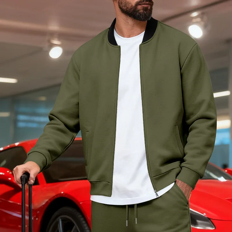 Spring And Autumn Casual Jacket Casual Stand-up Collar Loose Simple Zipper Jacket Men
