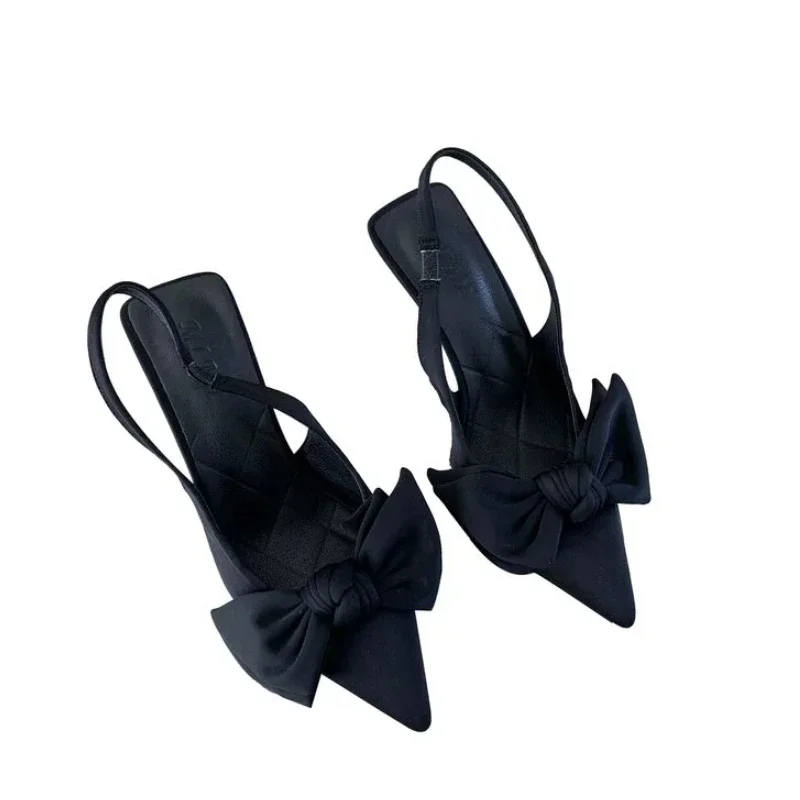 صندل فرنسي صيفي جديد لعام 2024 بكعب عالٍ بفيونكة صغيرة أحذية خرافية أحذية نسائية