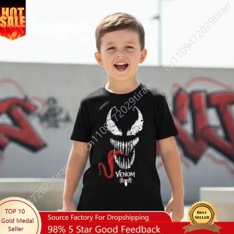 

Marvel Marvel Venom Cotton Casual Short Sleeve Tees Superhero Graphic Print Comic Streetwear Tshirt Clothing Parent Tops Cosplay