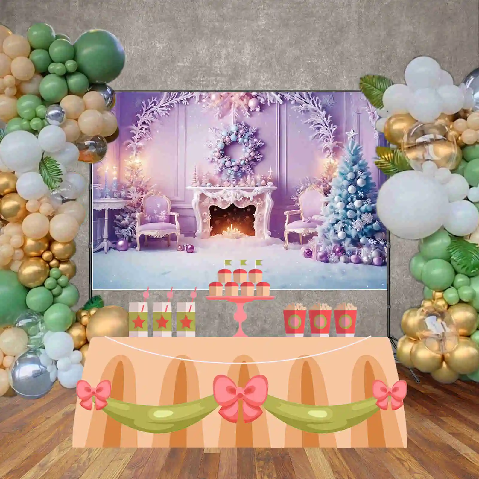 MOON.QG 2024 perapian Natal latar belakang pohon Natal latar belakang karangan bunga salju ornamen pohon latar belakang pesta alat peraga panggilan foto