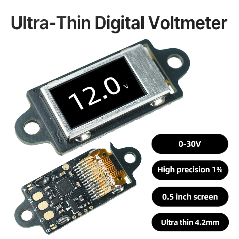 DC 0-30V Ultra-Thin Mini Digital Voltmeter with 0.5-inch OLED Display 12bit High-precision Voltage Meter 5Hz/10Hz Adjustable