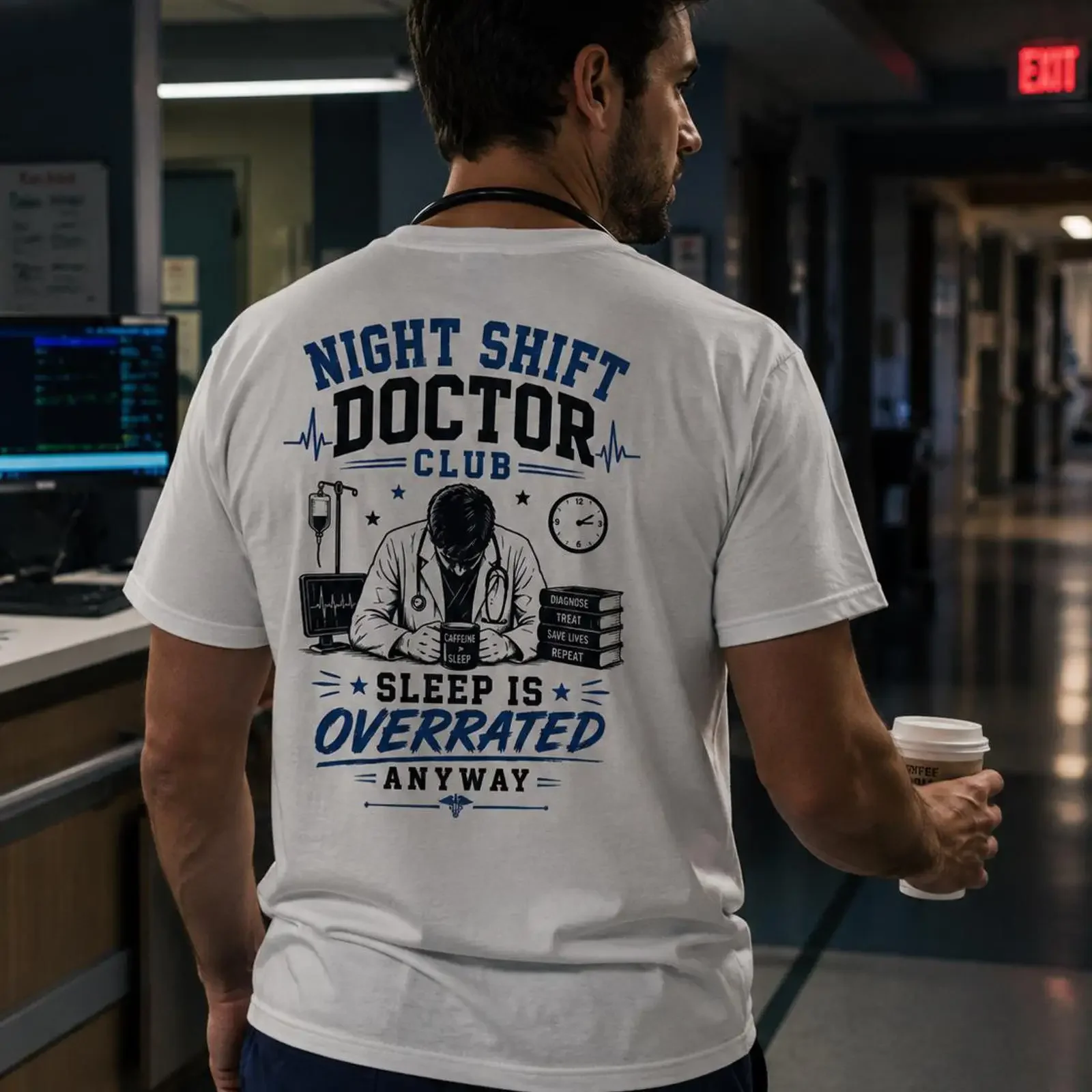 Night Shift Doctor Club Sleep Is Overrated Anyway T Shirt Physician vintage Washed Slightly Comfortable Versatile