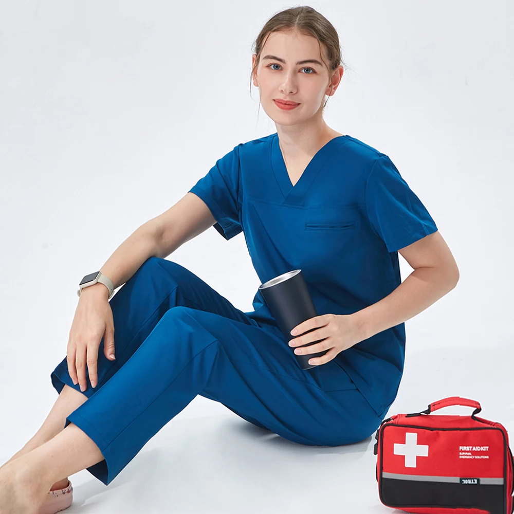 4-Way Stretch Medical Scrubs Nursing Uniforms Clinical Clothes Scrub Set Women Men Workwear Dentist Aesthetic Suits 9505-02