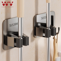 Stainless steel Mop clip Holder Wall Mounted Mop Brush Broom Hanger Fixed Rack Kitchen Bathroom Organizer Shelf Hook Accessories