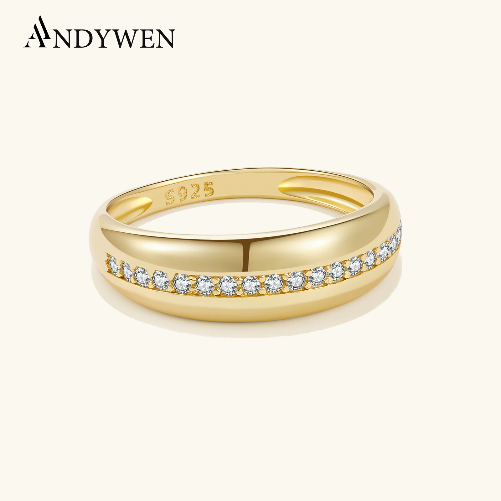 

ANDYWEN 925 Sterling Silver Sparkling Ring with Zircon CZ 2025 Minimalist Fashion Wedding Band, Perfect Jewelry Gift for Women