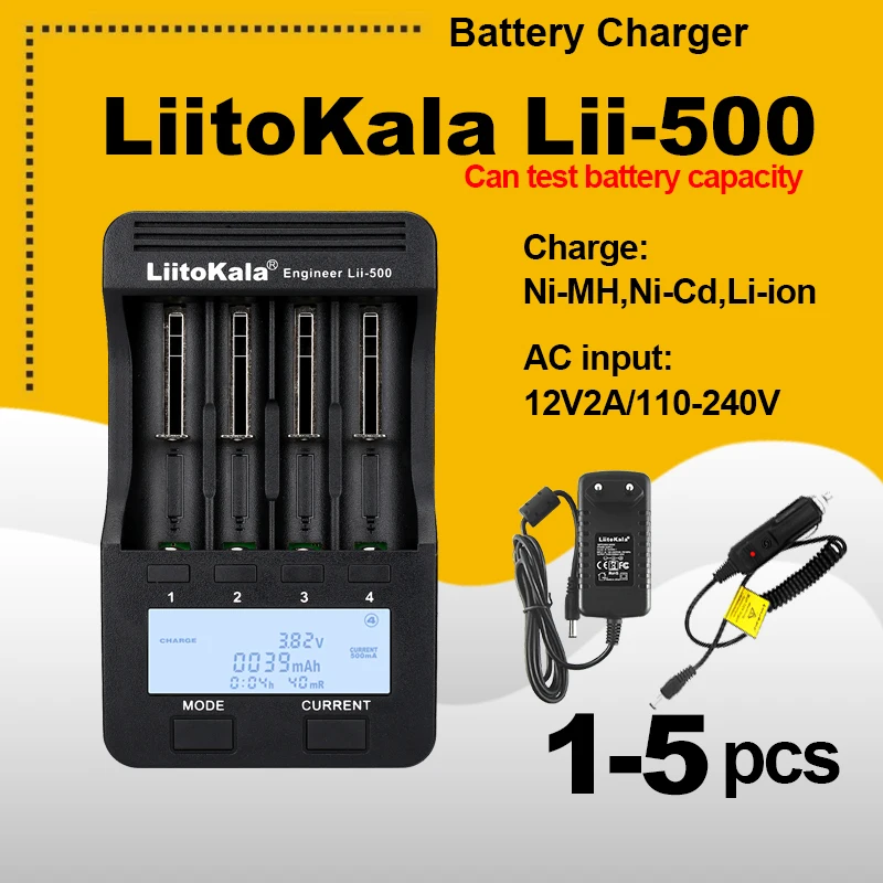 1-5PCS LiitoKala Lii-500 LCD 3.7V/1.2V AA/AAA 18650/26650/16340/14500/10440/18500 Battery Charger with screen+12V2A adapter