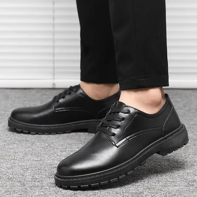 Autumn New Men's Formal Wear Lace-up Platform Cowhide Leather Shiny Fashion Men's Business Leather Shoes