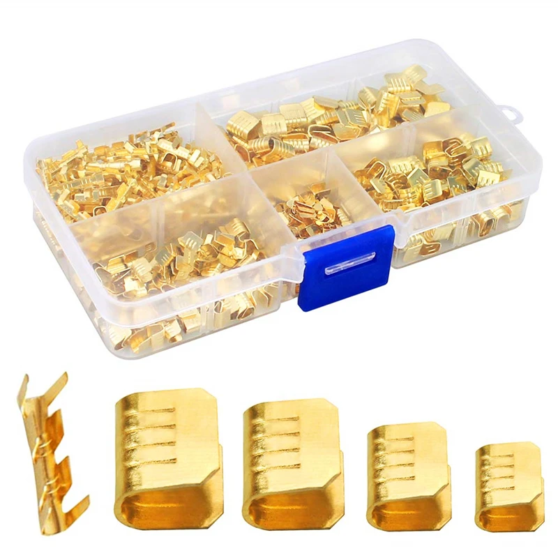 500PCS boxed 5 specifications golden brass quick crimp U-shaped copper buckle parallel copper hoop buckle terminal set