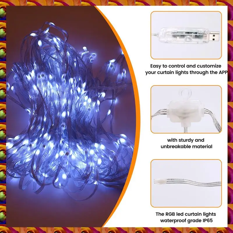 

Smart Curtain Lights Bluetooth App Control RGB LED String Waterproof Fairy Light USB DIY Display Room Decor