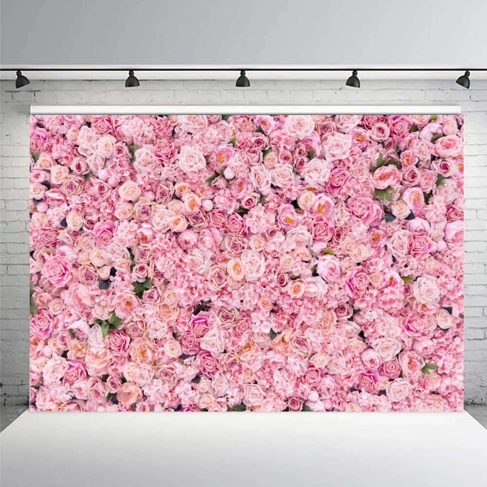 Floral Flower Backdrop Pink White Flowers Wedding Birthday Party Ceremony Decor Photographic Background Photo Studio Props