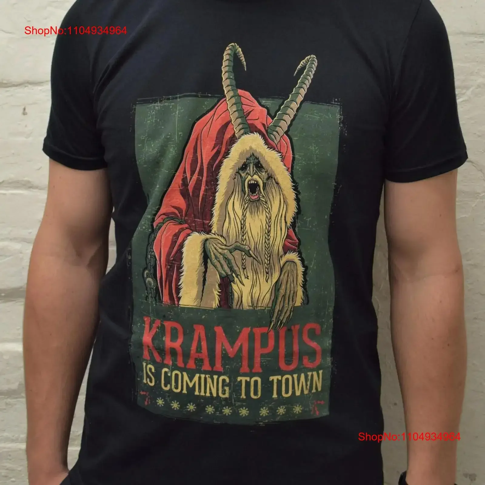 

Винтажная официальная мужская футболка с плакатом Krampus, черная винтажная стираная футболка унисекс с рисунком, модный топ для повседневной носки, уличная одежда