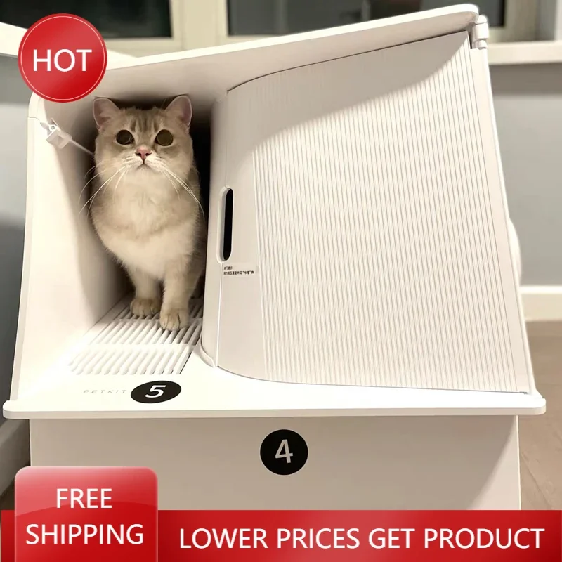 Caja de arena cerrada inteligente para gatos, caja de arena eléctrica de lujo, desodorización automática, casa para conejos y gatitos, Kit de productos para mascotas de autolimpieza