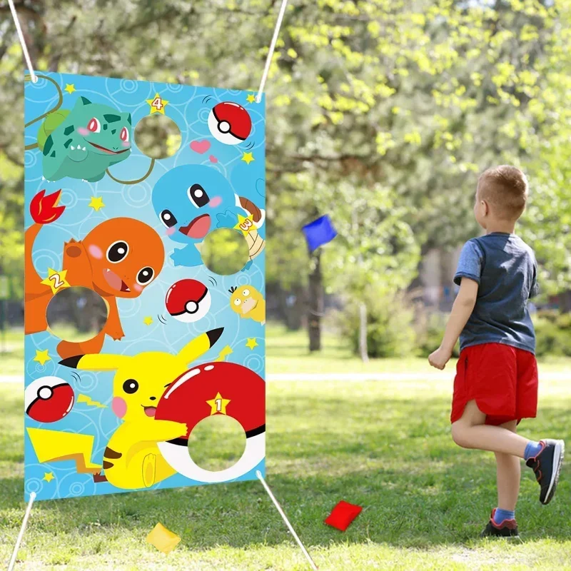 Pokemon Bean Bag Toss Game-Throwing Carnival Game Banner Pikachu Party Supplies Decorations for Kids Adult Indoor Outdoor Gift