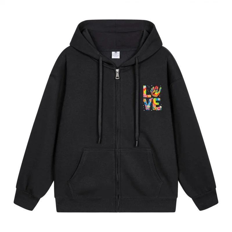 

Men's Zip-Up Hoodie Love Printed In Colorful Letters Halloween in 2025 Casual Couples’ Style Halloween Theme Halloween Party Ou