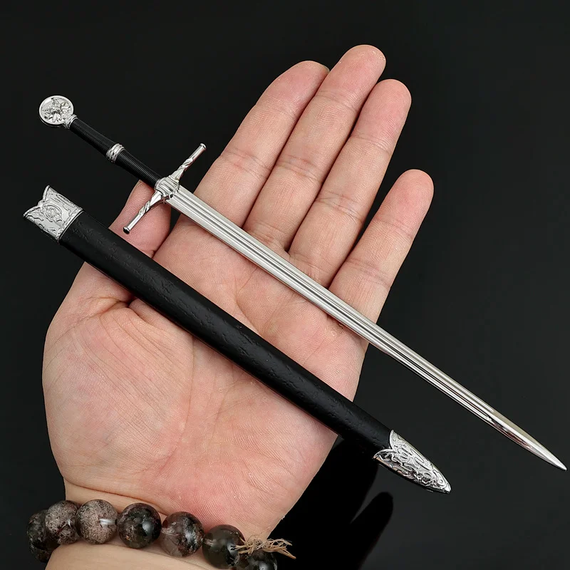 22cm Witcher Geralt White Wolf Sword All Metal Sheathed Knife Toy Model Game Ornament Medieval Sword Katana Collection