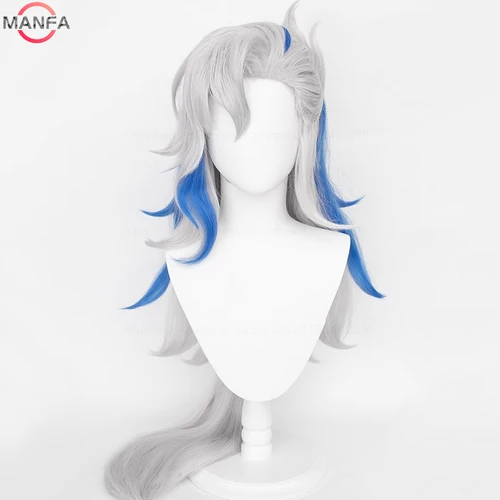 Imagen 2 del producto Peluca Fontaine Neuvillette, peluca de Cosplay de Anime de 95cm de largo, peluca azul gris plateada, pelo sintético resistente al calor + gorro de peluca