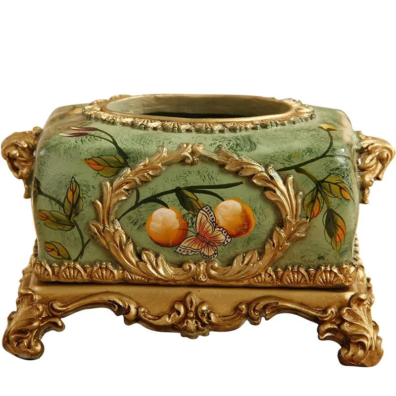 

Resin retro European tissue box American paper box Home jewelry ornament Napkin Living room desktop storage