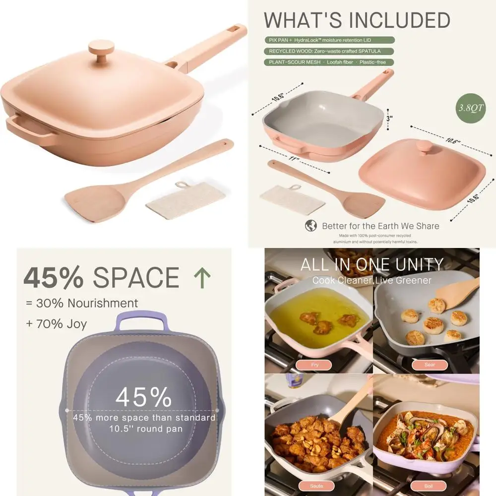 

Non-Stick 10.5 Inch Ceramic Deep Sauté Pan, 3.8 Quart, Cast Aluminum with Lid, Wooden Handle, Ti-Ceramic Coating, Non-Toxic Cook