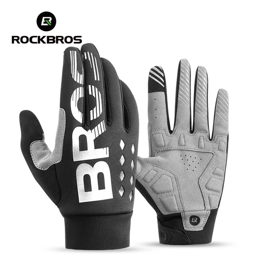 Imagen 1 del producto Guantes de ciclismo ROCKBROS, guantes gruesos de choque SBR, guantes térmicos cálidos alargados para invierno y otoño, guantes deportivos para bicicleta transpirables