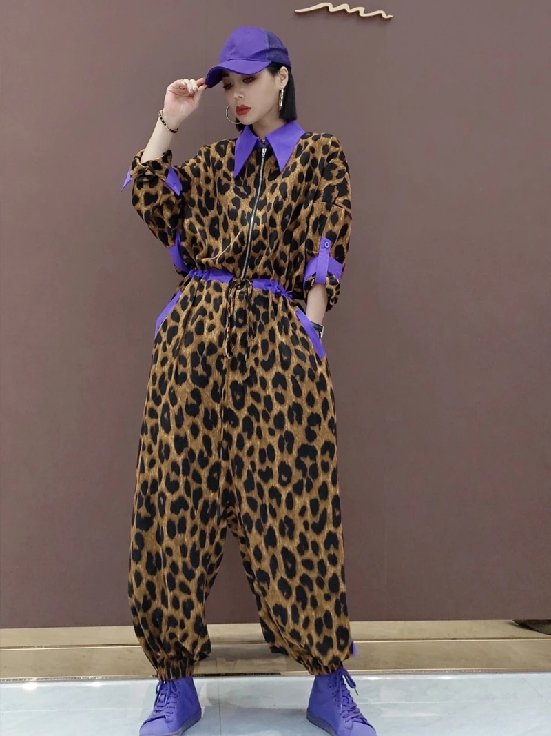 2024 Spring Autumn New Korean Fashion Jumpsuit Leopard Print Special High Waist Slimming Streetwear Lady\'s One-Piece Trousers