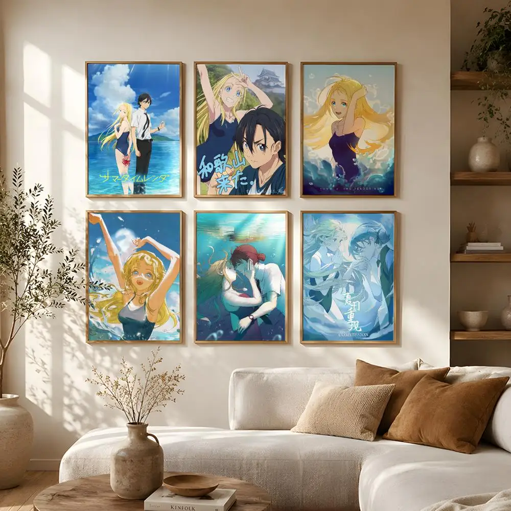 Anime Summer Time Rendering Poster Self-Adhesive HD Mural Wall Decals, Living Room Bedroom Home Decor Gift