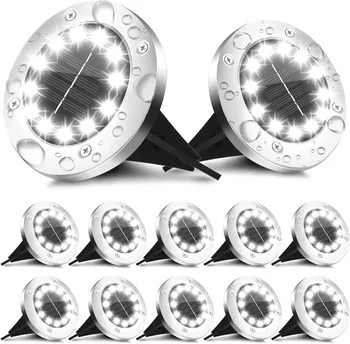 ソーラーグラウンドライト屋外装飾、12LEDソーラーガーデンライト防水、庭、通路、芝生、パティオ用ソーラーディスクライト