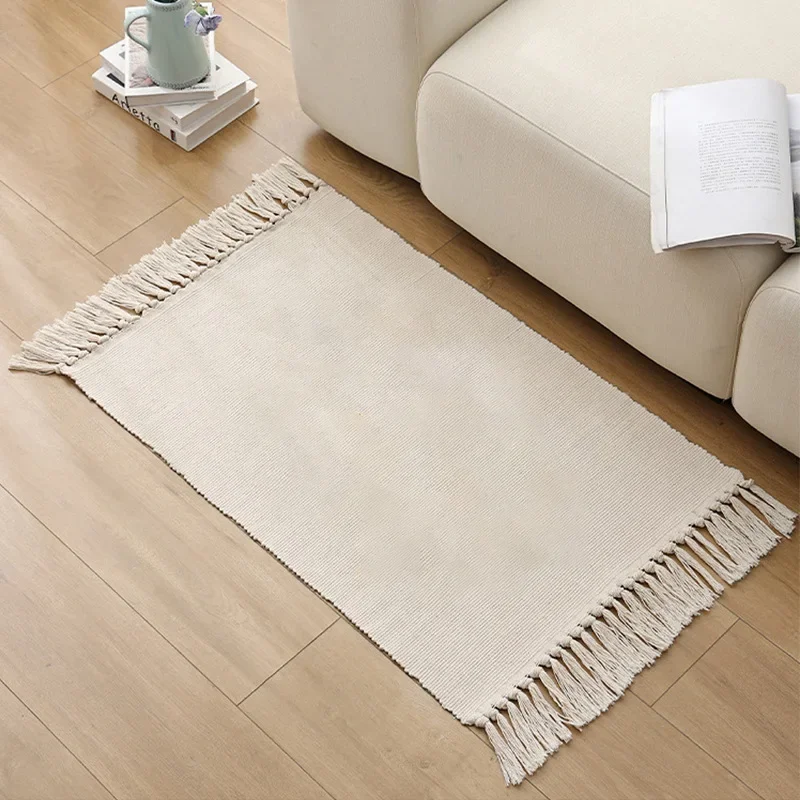 White Cloth Fabric Floor Rugs for Living Room Bedroom Knitted Home Sofa Areas Carpets Long Size Bed Side Bathroom Mat DIY Paint