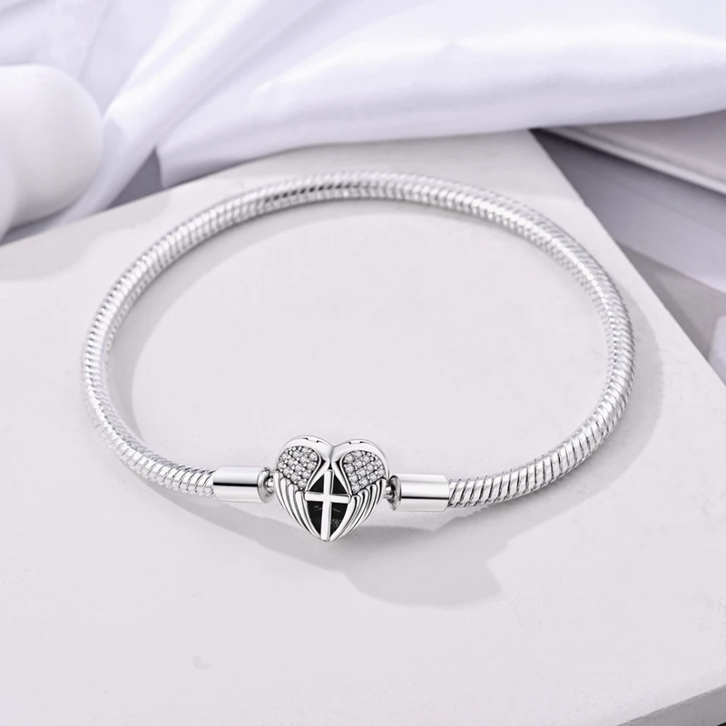 New Idependent Design Guarding Wings Cross Snake Bone Chain Fit Original Charm 925 Sterling Silver Soft Snake Bracelet Girl Gift