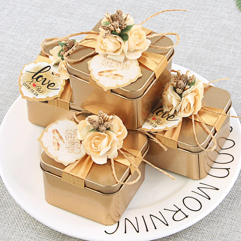 

5 Pcs Wedding Candy Box Wedding Creative Tinplate Candy Packaging Wedding High-end Hand Gift