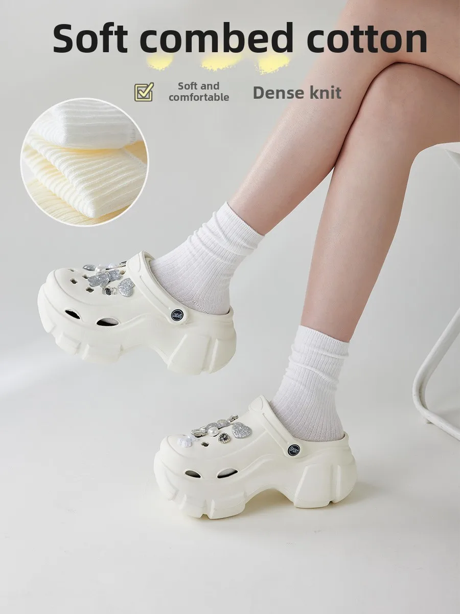 

Women's Cotton Sos Summer Thin Pure Cotton Long Tube Clog Sos Bla White Mid-Calf Summer Sle for Sandals