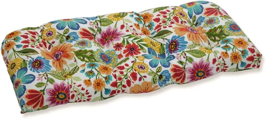 

Bright Floral Indoor/Outdoor Wicker Sofa Setee Swing Cushion Tufted, Weather, and Fade Resistant, 19" x 44",Blue/Purple Gregoire