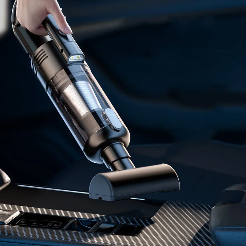 เครื่องดูดฝุ่นในรถยนต์แบบมือถือไร้สายเสียงนุ่มนวลและทรงพลัง120W เครื่องทำความสะอาดภายในรถยนต์ใช้ดูดซับการทำความสะอาด