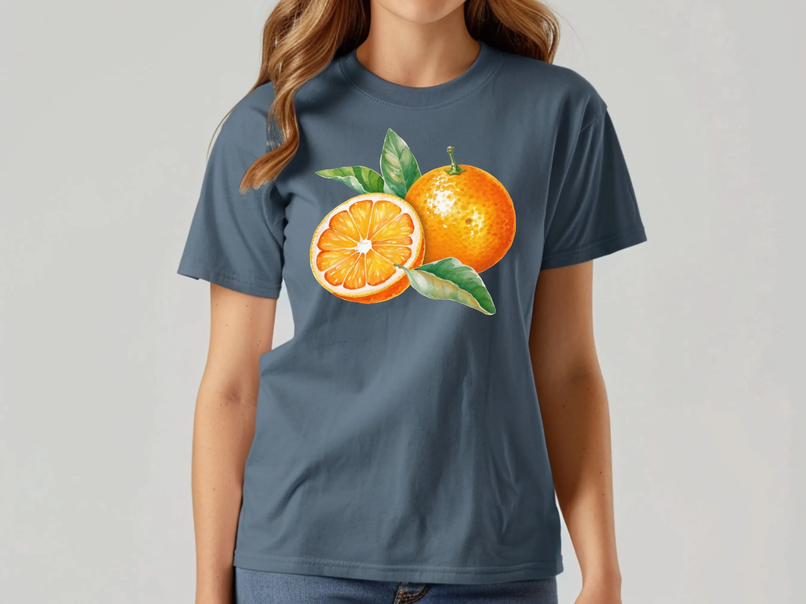 Vintage Orange T Shirt Art Fruit Pastel Drawing Oranges Foodie Heavy Cotton