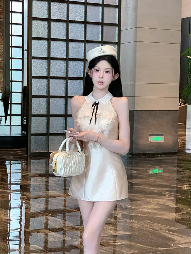 New 2026 Summer Celebrity Birthday Party Dress for Women Sleeveless Ruffles A Line Mini Dress Fashion Cute Bow Slim Short Dress