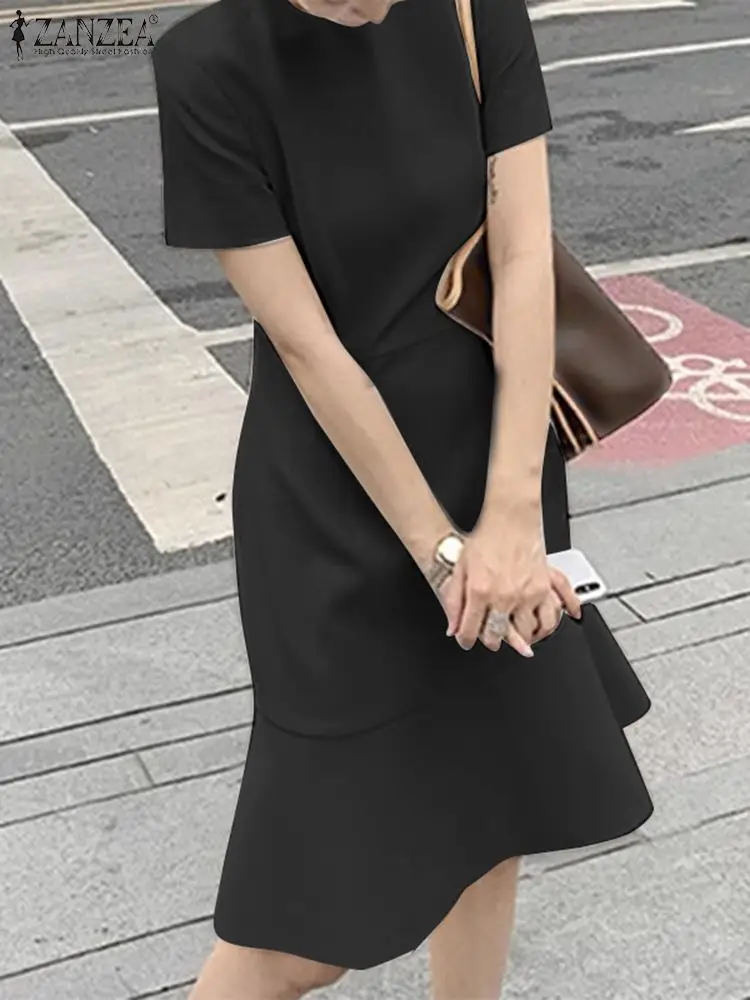 

ZANZEA Vintage 2024 Slim Fishtail Robe Women Solid Color Midi Dress Holiday Summer Short Sleeve Sundress Korean Fashion Vestidos